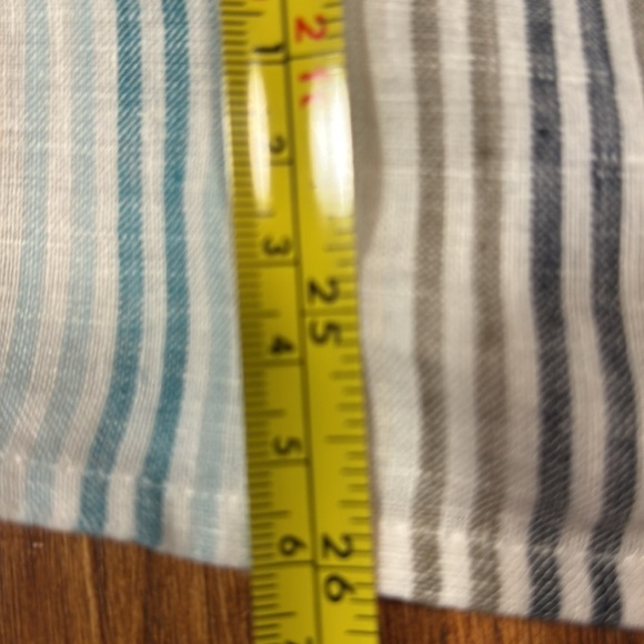 J. Jill Love Linen Blouse White With Teal Stripes Scroll Pattern Size M - Picture 10 of 10